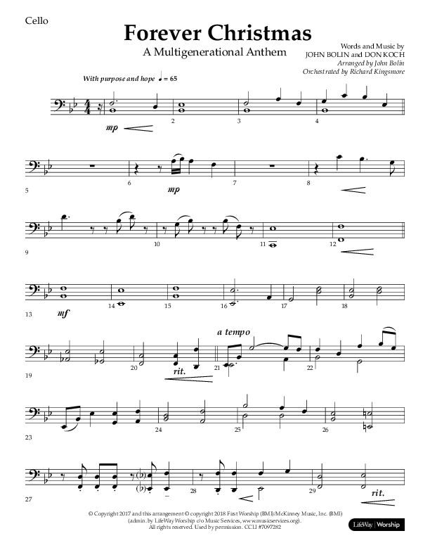 Forever Christmas (Choral Anthem SATB) Cello (Lifeway Choral / Arr. John Bolin)
