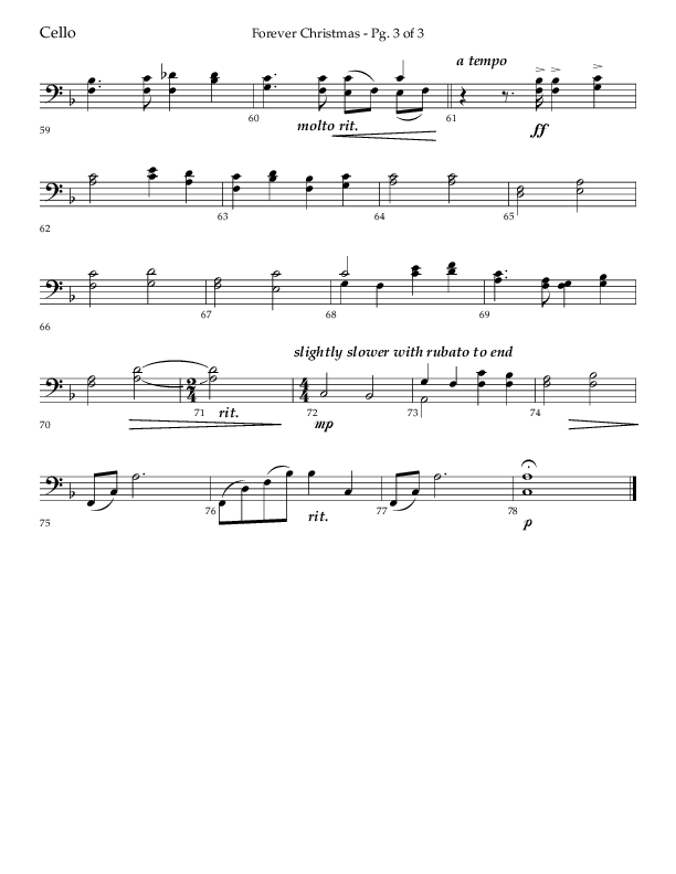 Forever Christmas (Choral Anthem SATB) Cello (Lifeway Choral / Arr. John Bolin)