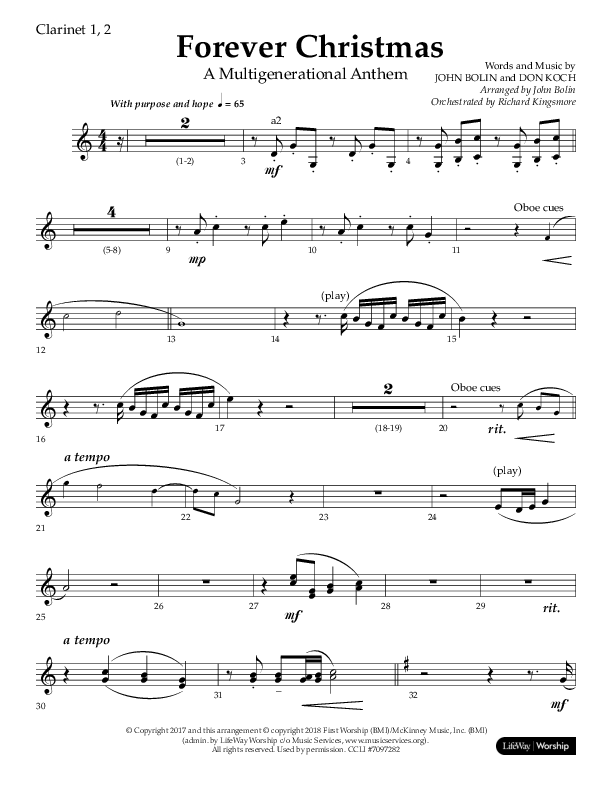 Forever Christmas (Choral Anthem SATB) Clarinet 1/2 (Lifeway Choral / Arr. John Bolin)