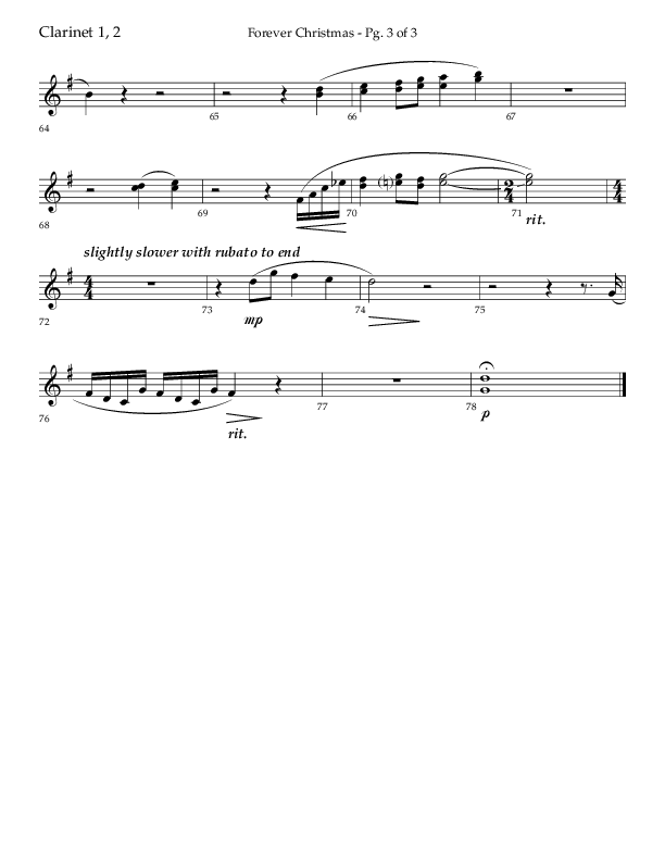 Forever Christmas (Choral Anthem SATB) Clarinet 1/2 (Lifeway Choral / Arr. John Bolin)