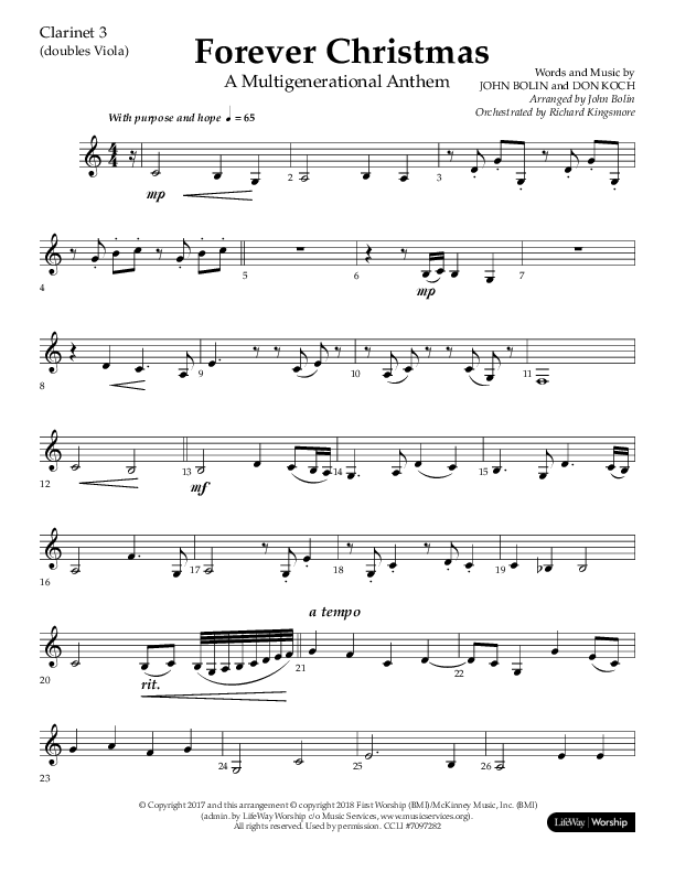 Forever Christmas (Choral Anthem SATB) Clarinet 3 (Lifeway Choral / Arr. John Bolin)