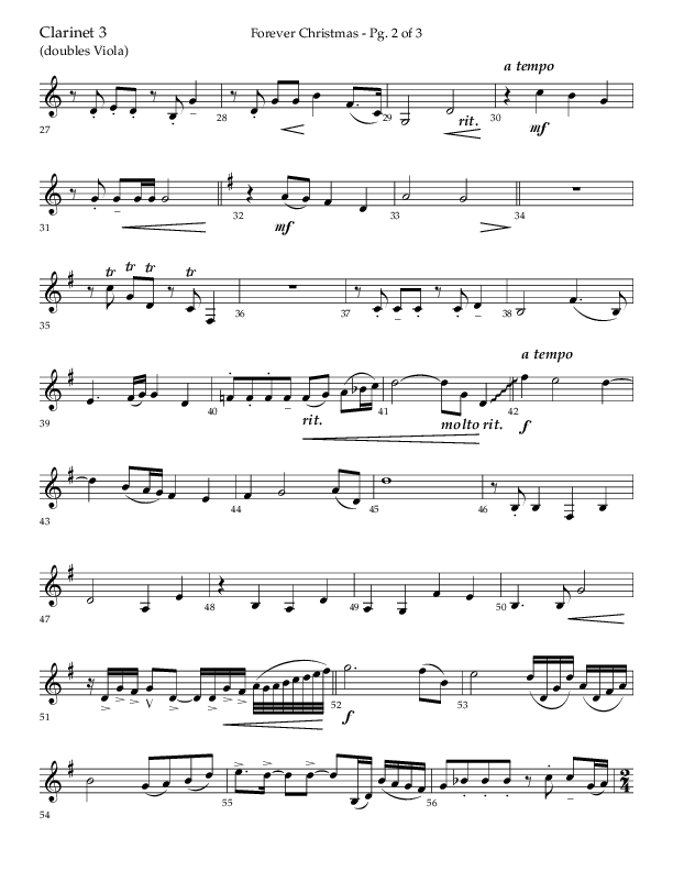 Forever Christmas (Choral Anthem SATB) Clarinet 3 (Lifeway Choral / Arr. John Bolin)