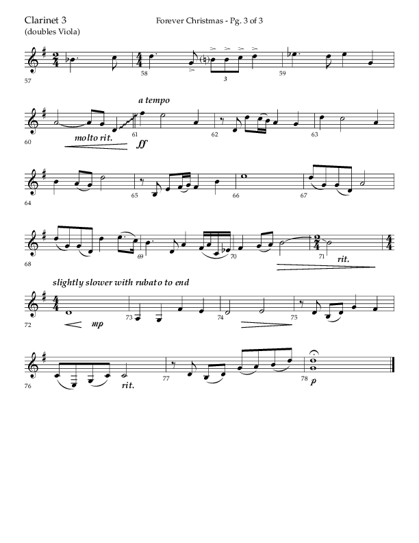 Forever Christmas (Choral Anthem SATB) Clarinet 3 (Lifeway Choral / Arr. John Bolin)