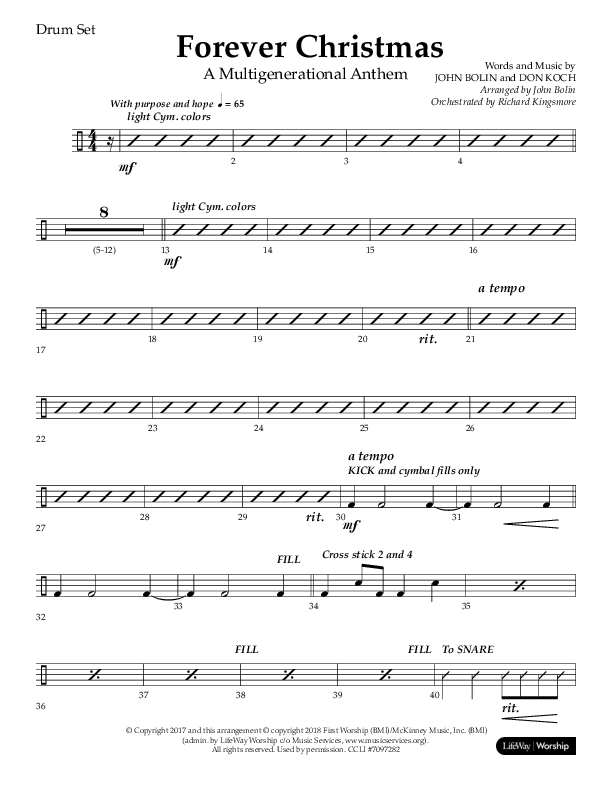 Forever Christmas (Choral Anthem SATB) Drum Set (Lifeway Choral / Arr. John Bolin)