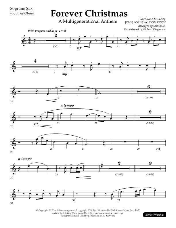 Forever Christmas (Choral Anthem SATB) Soprano Sax (Lifeway Choral / Arr. John Bolin)