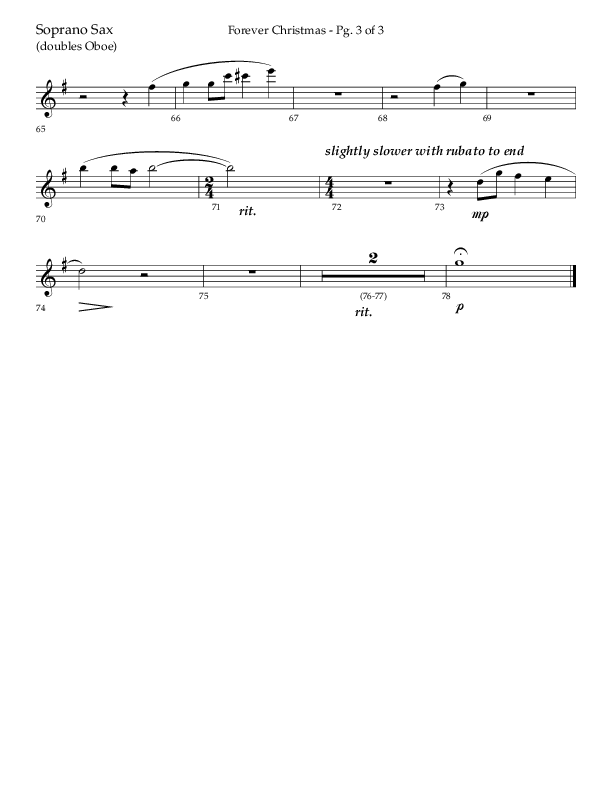 Forever Christmas (Choral Anthem SATB) Soprano Sax (Lifeway Choral / Arr. John Bolin)