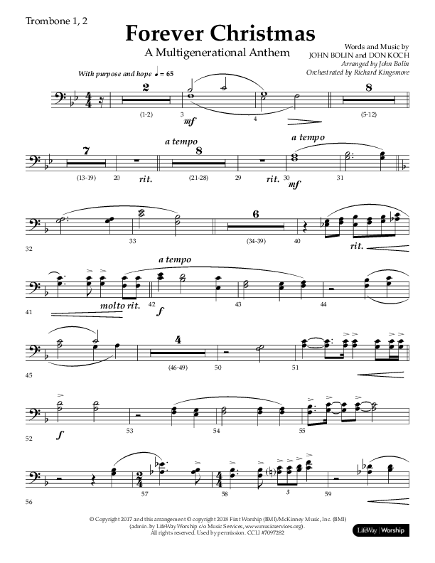 Forever Christmas (Choral Anthem SATB) Trombone 1/2 (Lifeway Choral / Arr. John Bolin)