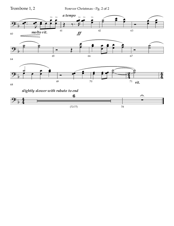 Forever Christmas (Choral Anthem SATB) Trombone 1/2 (Lifeway Choral / Arr. John Bolin)
