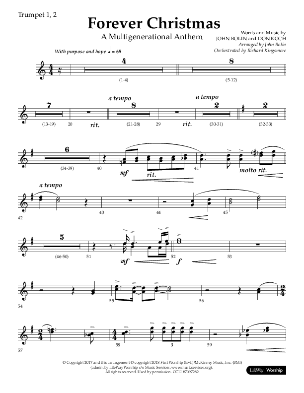 Forever Christmas (Choral Anthem SATB) Trumpet 1,2 (Lifeway Choral / Arr. John Bolin)