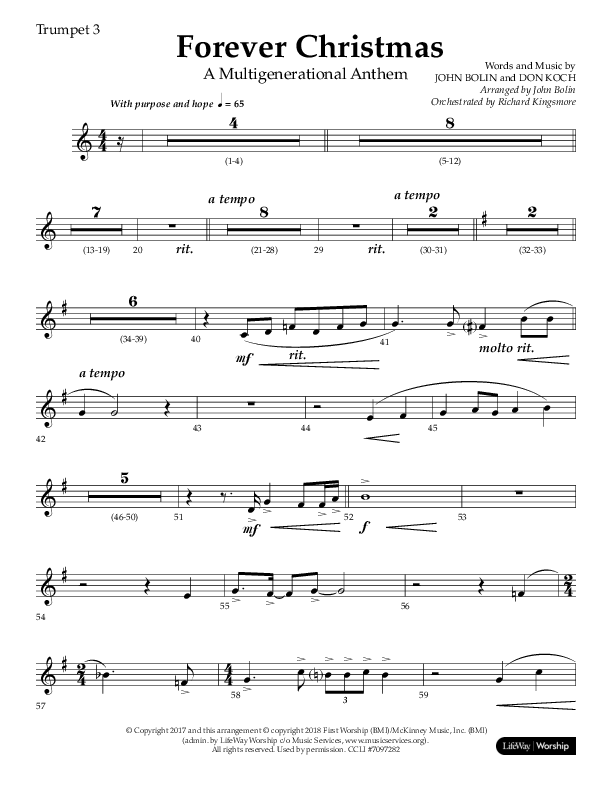 Forever Christmas (Choral Anthem SATB) Trumpet 3 (Lifeway Choral / Arr. John Bolin)
