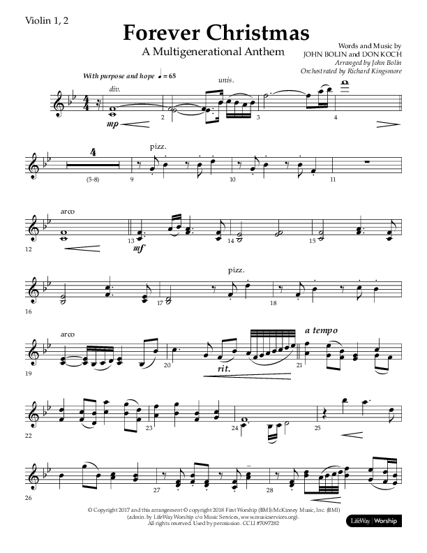 Forever Christmas (Choral Anthem SATB) Violin 1/2 (Lifeway Choral / Arr. John Bolin)