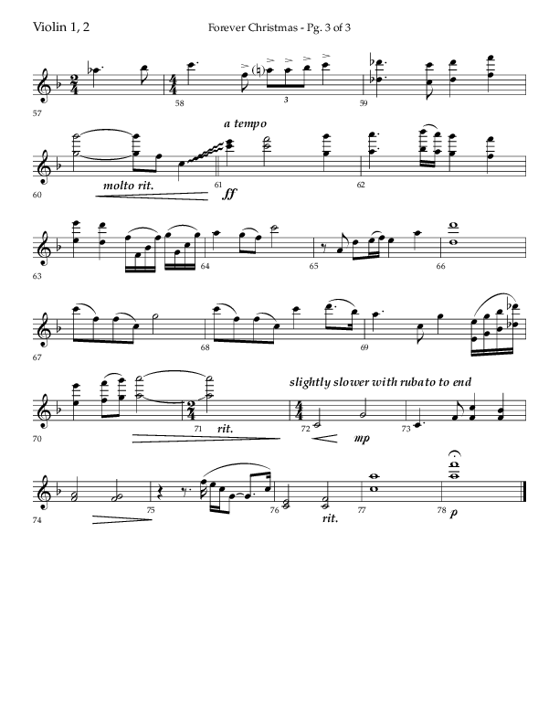 Forever Christmas (Choral Anthem SATB) Violin 1/2 (Lifeway Choral / Arr. John Bolin)