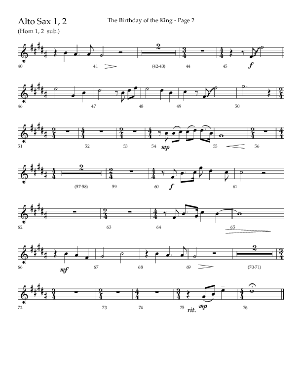 The Birthday Of The King (Choral Anthem SATB) Alto Sax 1/2 (Lifeway Choral / Arr. Russell Mauldin)