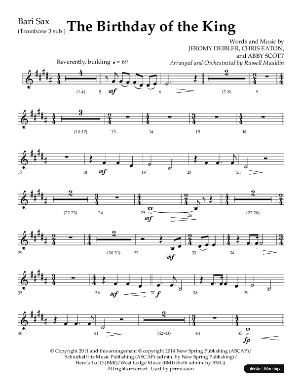 The Birthday Of The King (Choral Anthem SATB) Bari Sax (Lifeway Choral / Arr. Russell Mauldin)