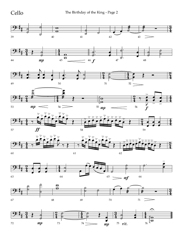 The Birthday Of The King (Choral Anthem SATB) Cello (Lifeway Choral / Arr. Russell Mauldin)
