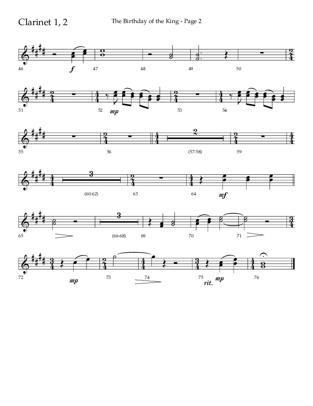 The Birthday Of The King (Choral Anthem SATB) Clarinet 1/2 (Lifeway Choral / Arr. Russell Mauldin)