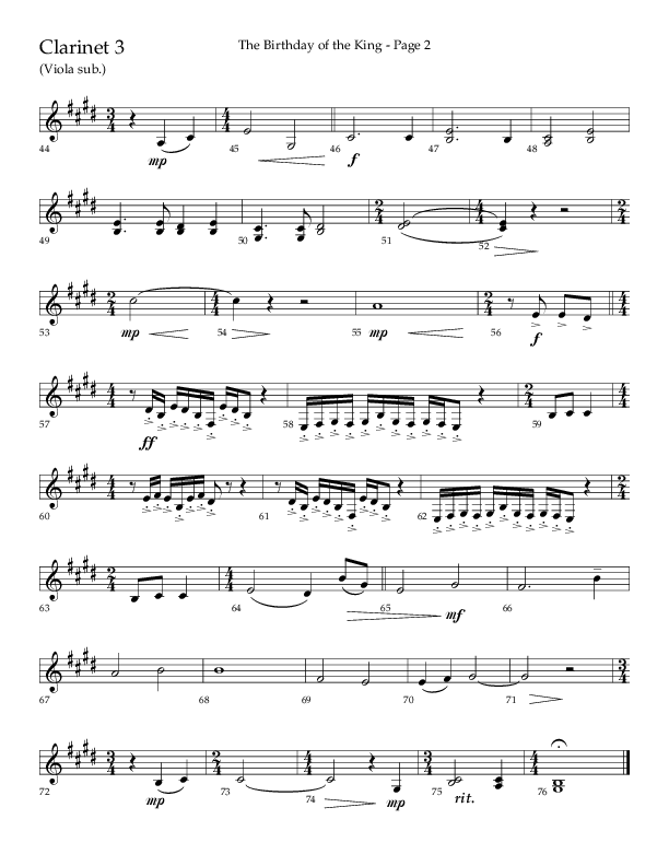 The Birthday Of The King (Choral Anthem SATB) Clarinet 3 (Lifeway Choral / Arr. Russell Mauldin)