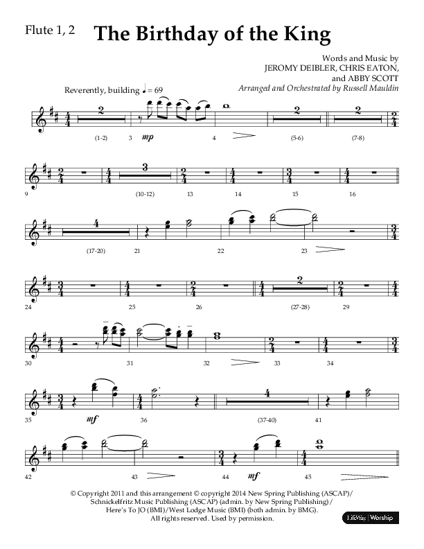 The Birthday Of The King (Choral Anthem SATB) Flute 1/2 (Lifeway Choral / Arr. Russell Mauldin)