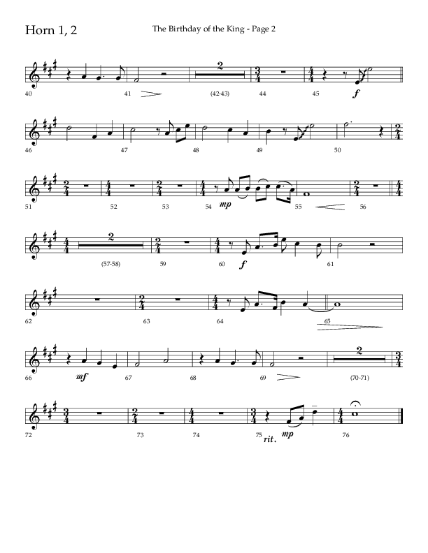 The Birthday Of The King (Choral Anthem SATB) French Horn 1/2 (Lifeway Choral / Arr. Russell Mauldin)