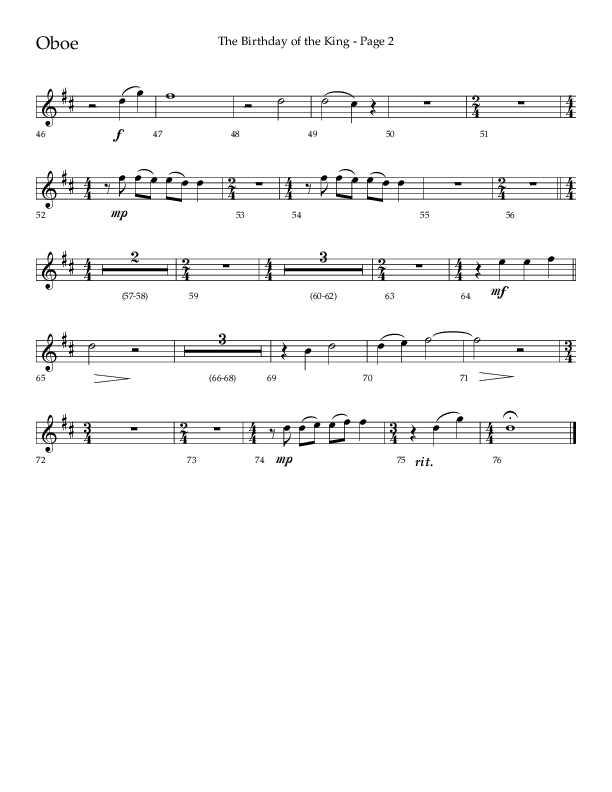 The Birthday Of The King (Choral Anthem SATB) Oboe (Lifeway Choral / Arr. Russell Mauldin)