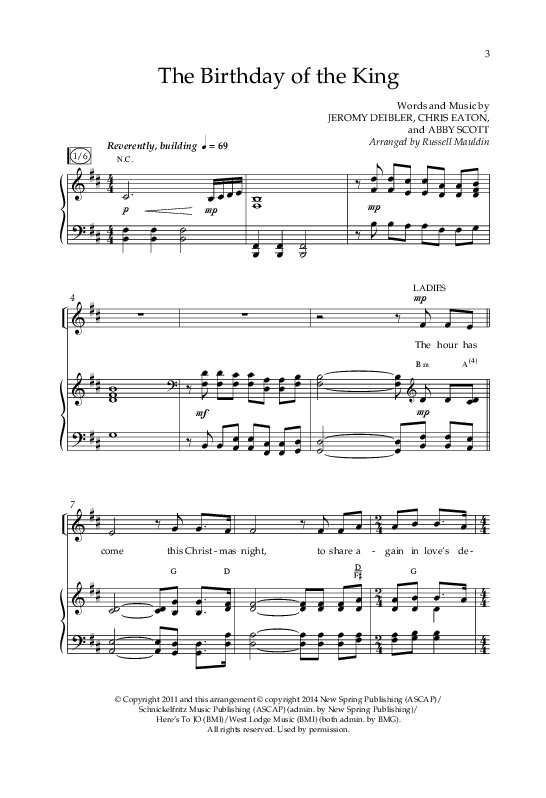 The Birthday Of The King (Choral Anthem SATB) Anthem (SATB/Piano) (Lifeway Choral / Arr. Russell Mauldin)