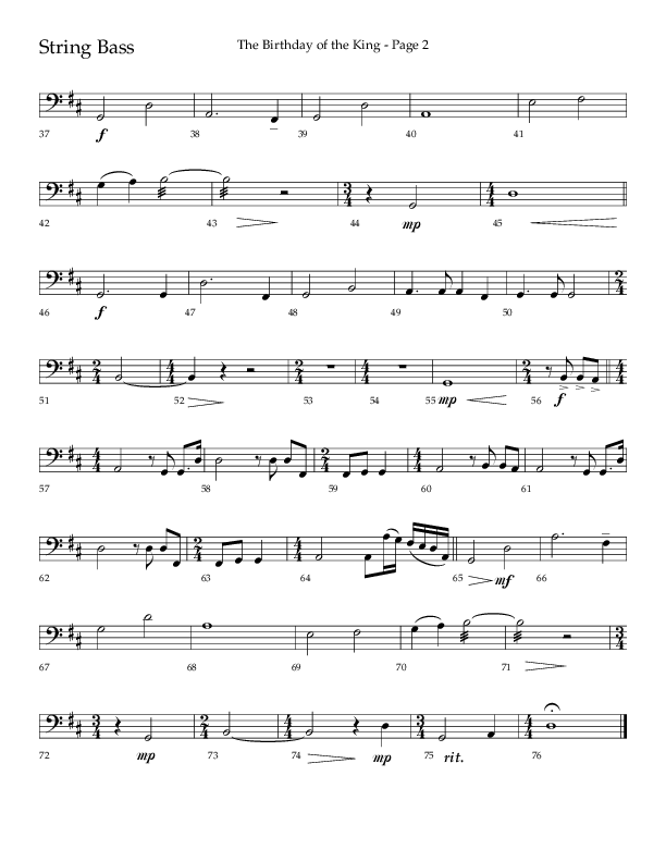 The Birthday Of The King (Choral Anthem SATB) String Bass (Lifeway Choral / Arr. Russell Mauldin)