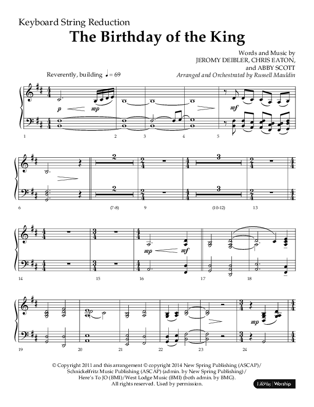 The Birthday Of The King (Choral Anthem SATB) String Reduction (Lifeway Choral / Arr. Russell Mauldin)