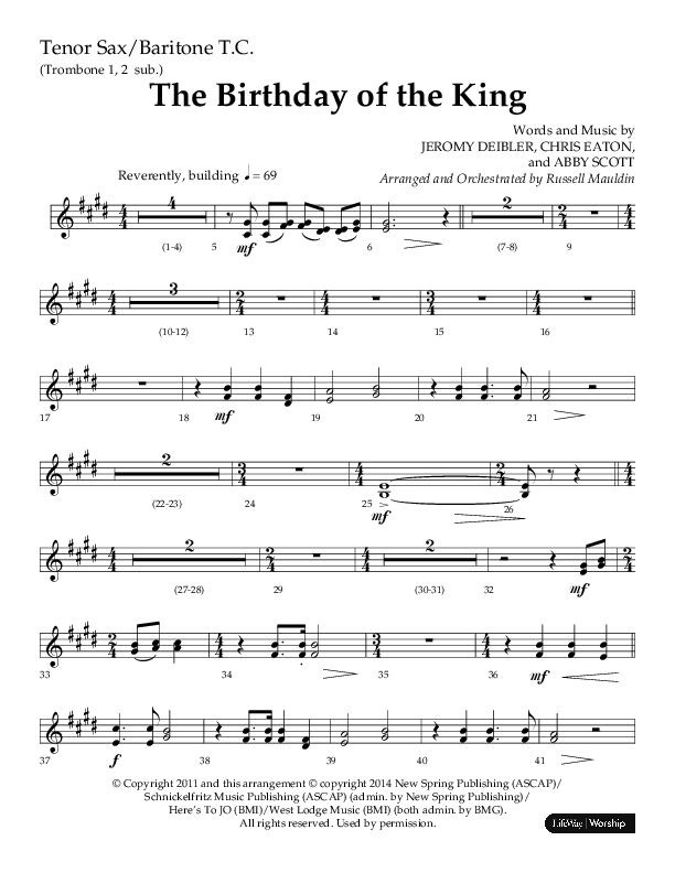 The Birthday Of The King (Choral Anthem SATB) Tenor Sax/Baritone T.C. (Lifeway Choral / Arr. Russell Mauldin)