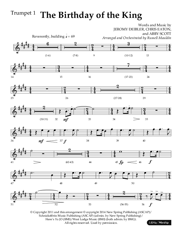 The Birthday Of The King (Choral Anthem SATB) Trumpet 1 (Lifeway Choral / Arr. Russell Mauldin)