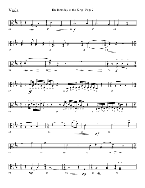 The Birthday Of The King (Choral Anthem SATB) Viola (Lifeway Choral / Arr. Russell Mauldin)