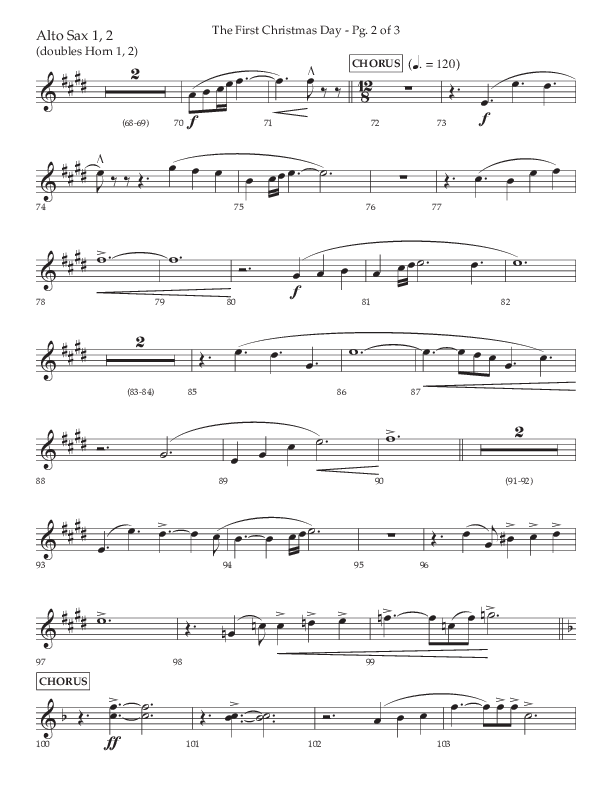 The First Christmas Day (with Joy To The World) (Choral Anthem SATB) Alto Sax 1/2 (Lifeway Choral / Arr. John Bolin)