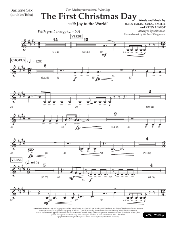 The First Christmas Day (with Joy To The World) (Choral Anthem SATB) Bari Sax (Lifeway Choral / Arr. John Bolin)