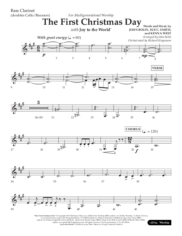 The First Christmas Day (with Joy To The World) (Choral Anthem SATB) Bass Clarinet (Lifeway Choral / Arr. John Bolin)