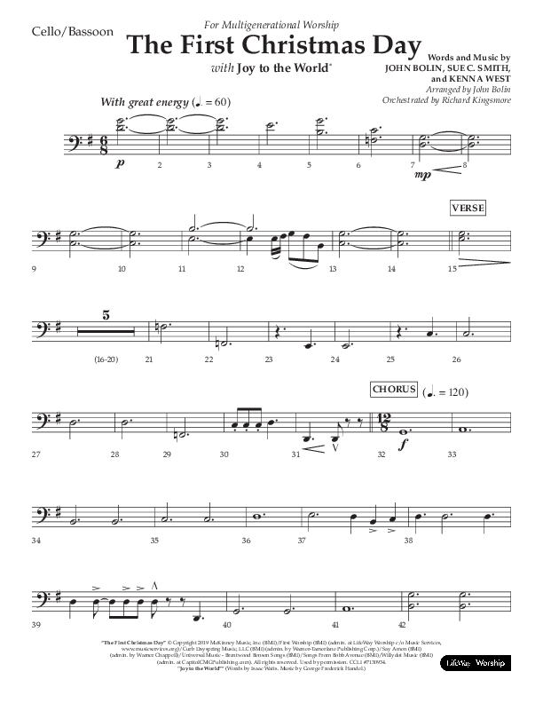The First Christmas Day (with Joy To The World) (Choral Anthem SATB) Cello (Lifeway Choral / Arr. John Bolin)