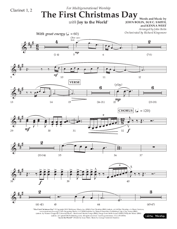 The First Christmas Day (with Joy To The World) (Choral Anthem SATB) Clarinet 1/2 (Lifeway Choral / Arr. John Bolin)