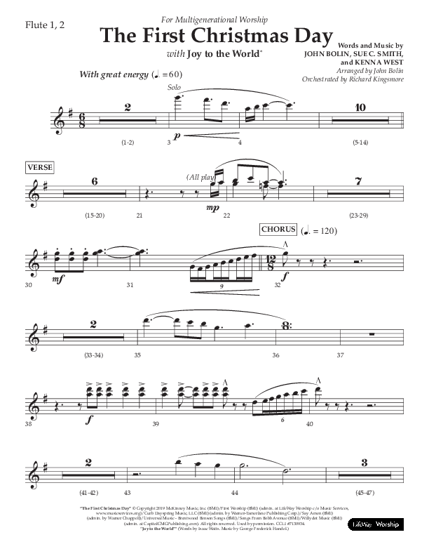 The First Christmas Day (with Joy To The World) (Choral Anthem SATB) Flute 1/2 (Lifeway Choral / Arr. John Bolin)