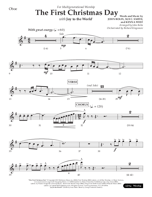 The First Christmas Day (with Joy To The World) (Choral Anthem SATB) Oboe (Lifeway Choral / Arr. John Bolin)