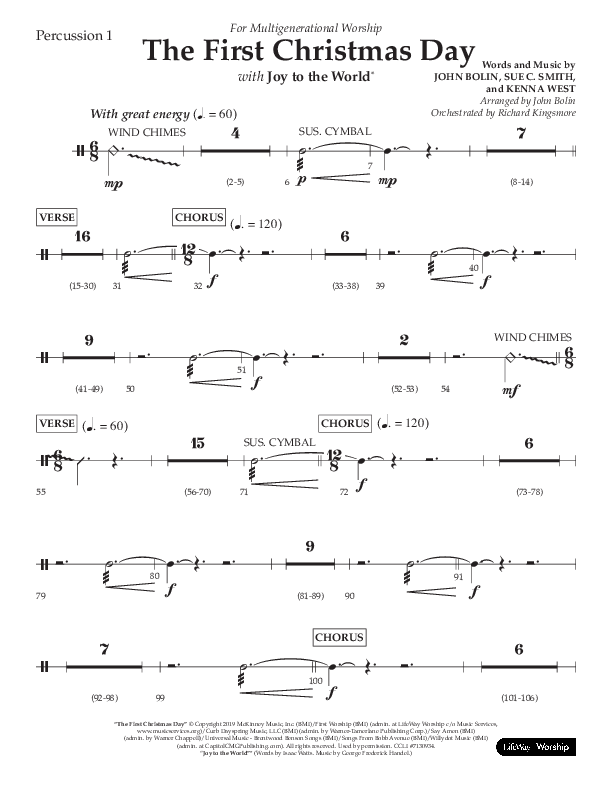 The First Christmas Day (with Joy To The World) (Choral Anthem SATB) Percussion 1/2 (Lifeway Choral / Arr. John Bolin)