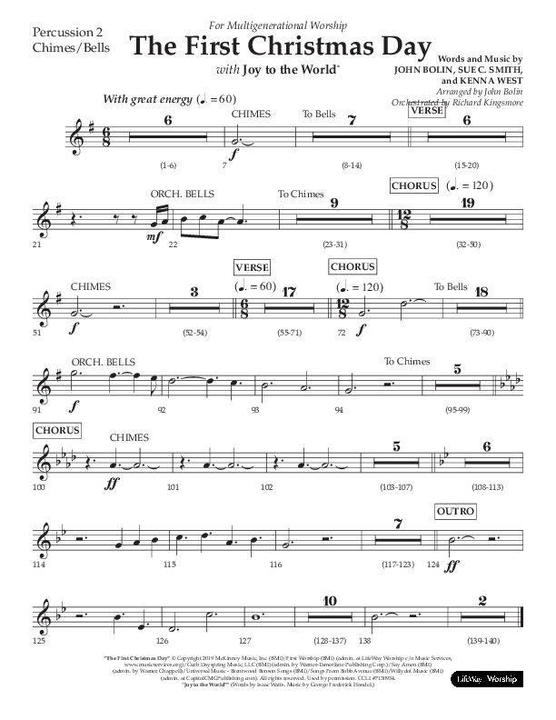 The First Christmas Day (with Joy To The World) (Choral Anthem SATB) Percussion 1/2 (Lifeway Choral / Arr. John Bolin)