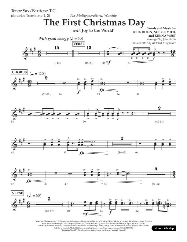 The First Christmas Day (with Joy To The World) (Choral Anthem SATB) Tenor Sax/Baritone T.C. (Lifeway Choral / Arr. John Bolin)
