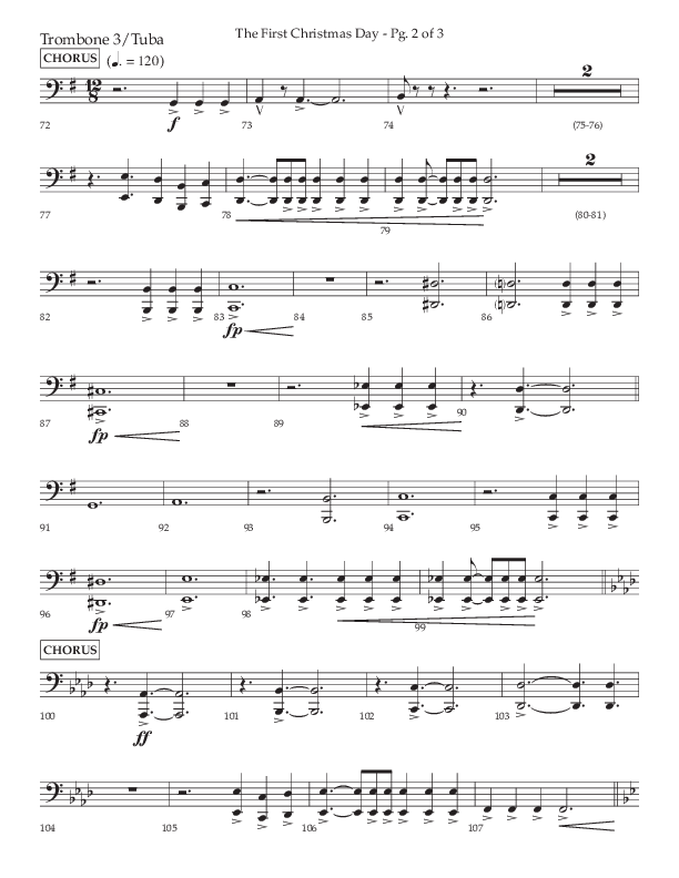 The First Christmas Day (with Joy To The World) (Choral Anthem SATB) Trombone 3/Tuba (Lifeway Choral / Arr. John Bolin)