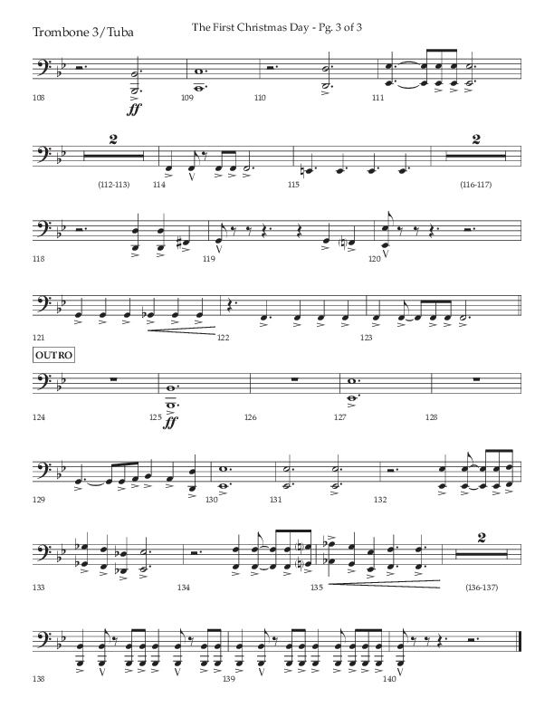 The First Christmas Day (with Joy To The World) (Choral Anthem SATB) Trombone 3/Tuba (Lifeway Choral / Arr. John Bolin)