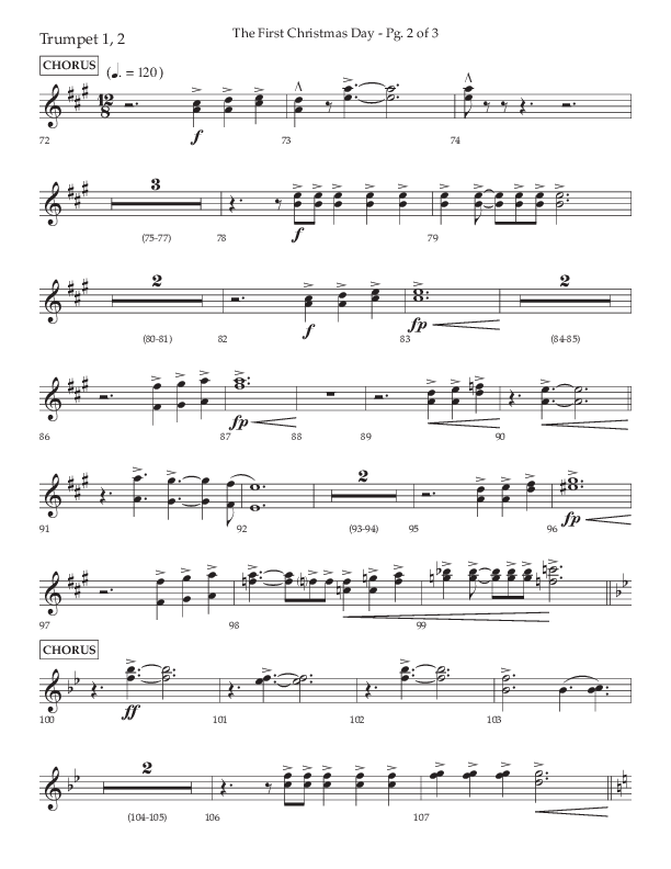 The First Christmas Day (with Joy To The World) (Choral Anthem SATB) Trumpet 1,2 (Lifeway Choral / Arr. John Bolin)