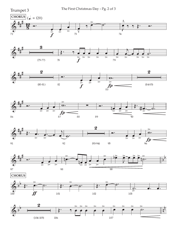 The First Christmas Day (with Joy To The World) (Choral Anthem SATB) Trumpet 3 (Lifeway Choral / Arr. John Bolin)