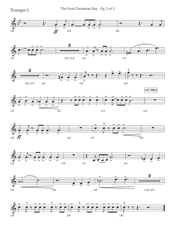 The First Christmas Day (with Joy To The World) (Choral Anthem SATB) Trumpet 3 (Lifeway Choral / Arr. John Bolin)