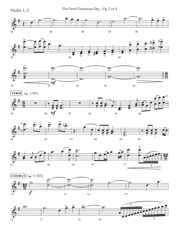 The First Christmas Day (with Joy To The World) (Choral Anthem SATB) Violin 1/2 (Lifeway Choral / Arr. John Bolin)