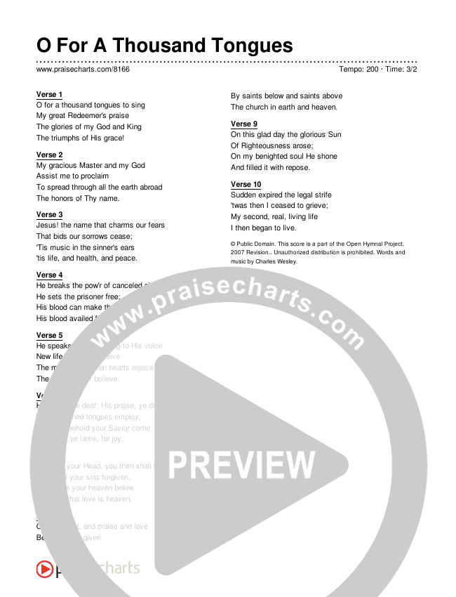 O For A Thousand Tongues Lyrics (Traditional Hymn)