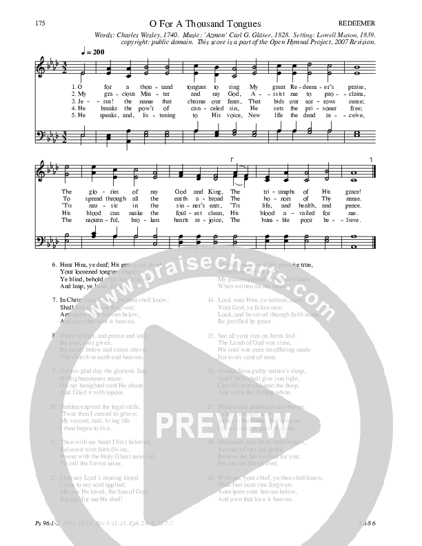 O For A Thousand Tongues Hymn Sheet (SATB) (Traditional Hymn)