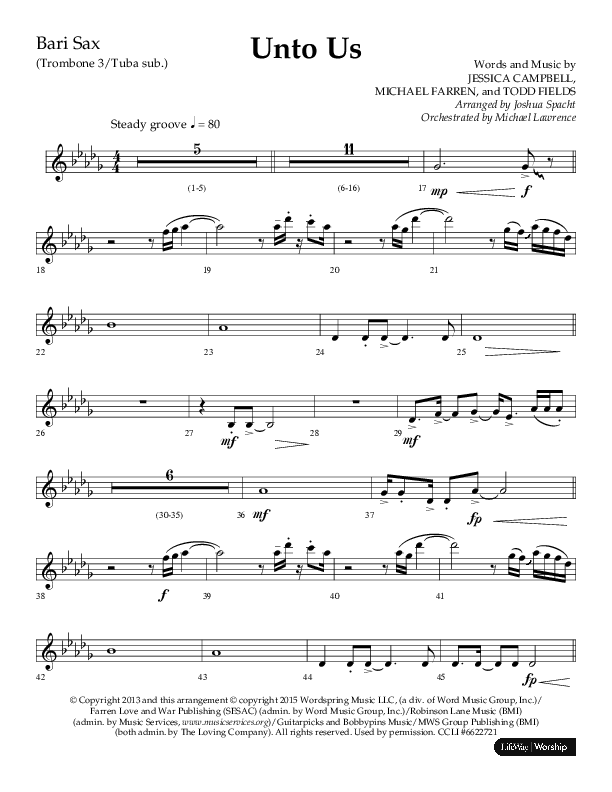 Unto Us (Choral Anthem SATB) Bari Sax (Lifeway Choral / Arr. Joshua Spacht)
