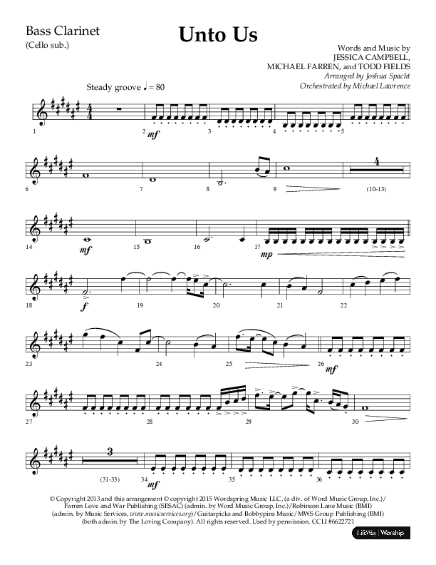 Unto Us (Choral Anthem SATB) Bass Clarinet (Lifeway Choral / Arr. Joshua Spacht)